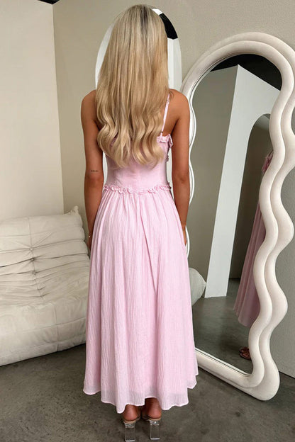 Low Cut Ruffle Cami Midi Dress