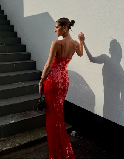 | Sequin Plunge Backless Gown