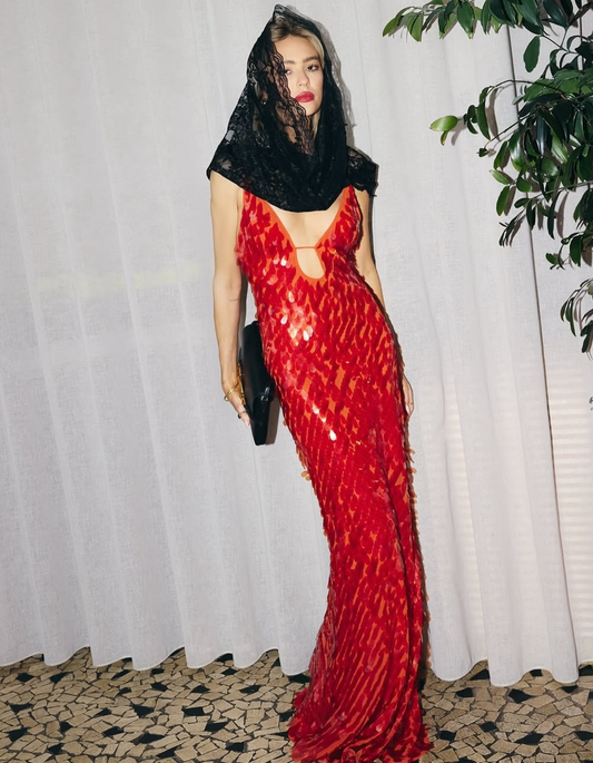 | Sequin Plunge Backless Gown