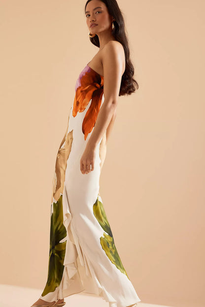 | Floral Drape One-Shoulder Maxi Dress