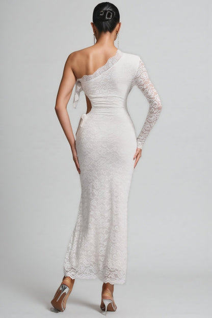 Sylase One Shoulder White Lace Maxi Dress