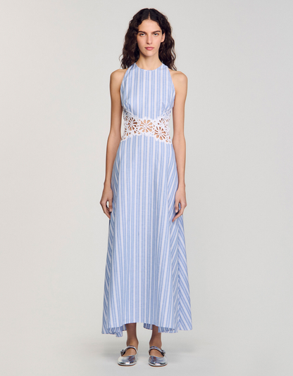 | Lace Cutout Detail Striped Midi Dress