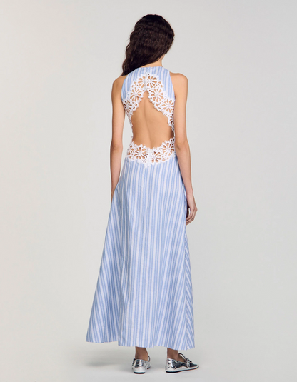 | Lace Cutout Detail Striped Midi Dress