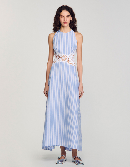| Lace Cutout Detail Striped Midi Dress