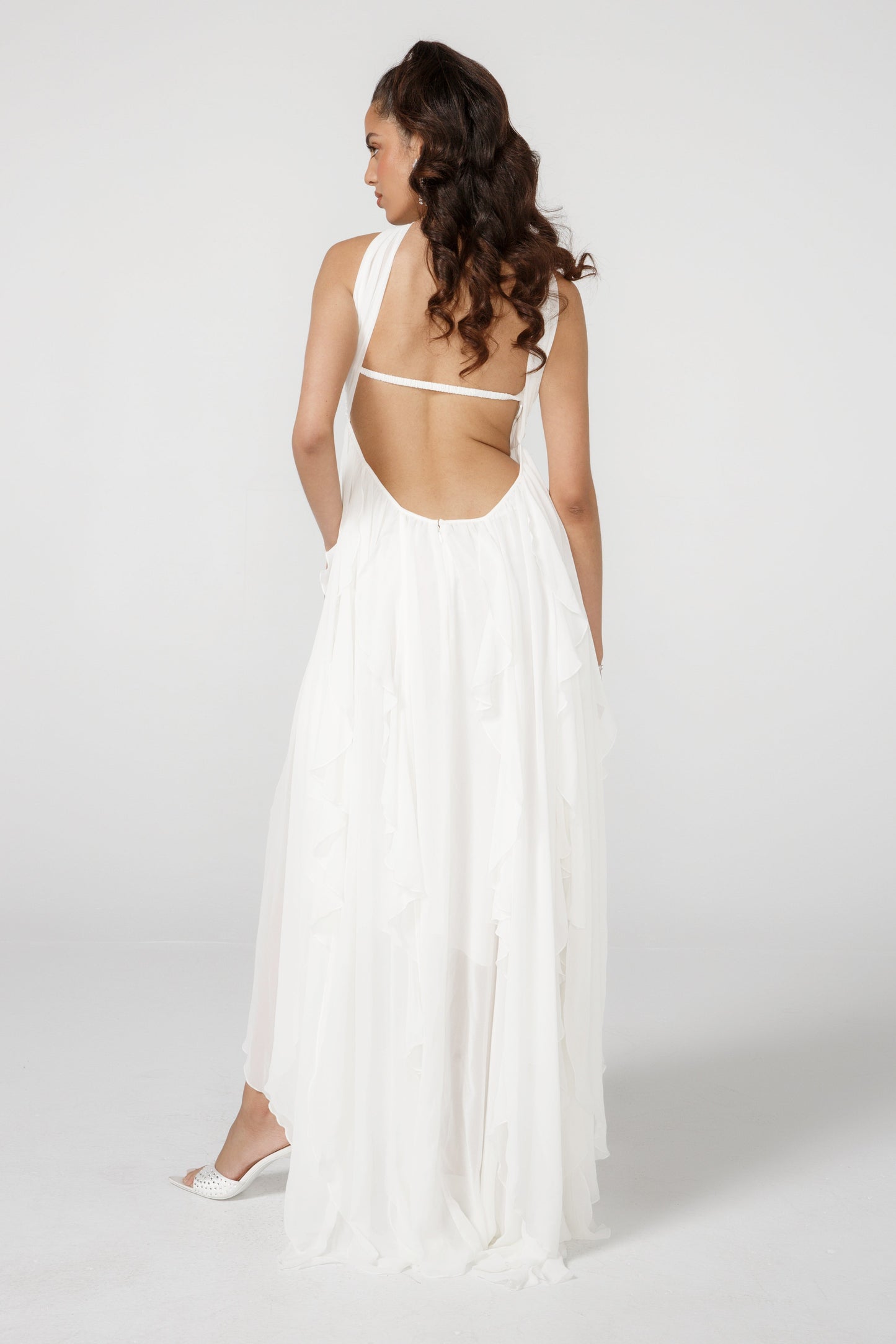 | Ruffled Drape Strapless Maxi Dress