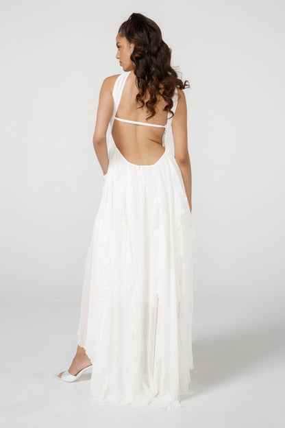 | Ruffled Drape Strapless Maxi Dress