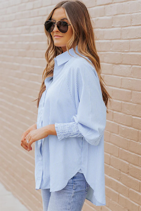 | Pinstripe Detail Button-Up Blouse