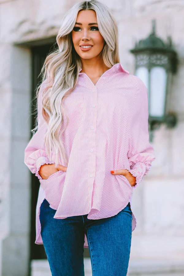 | Pinstripe Detail Button-Up Blouse