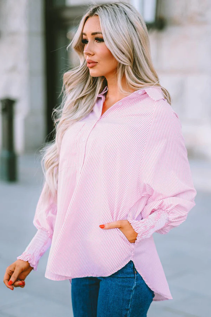 | Pinstripe Detail Button-Up Blouse