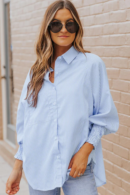| Pinstripe Detail Button-Up Blouse