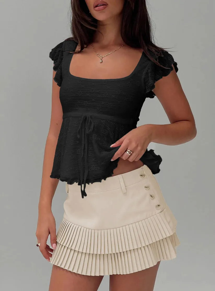 | Ruffle Sleeve Peplum Blouse