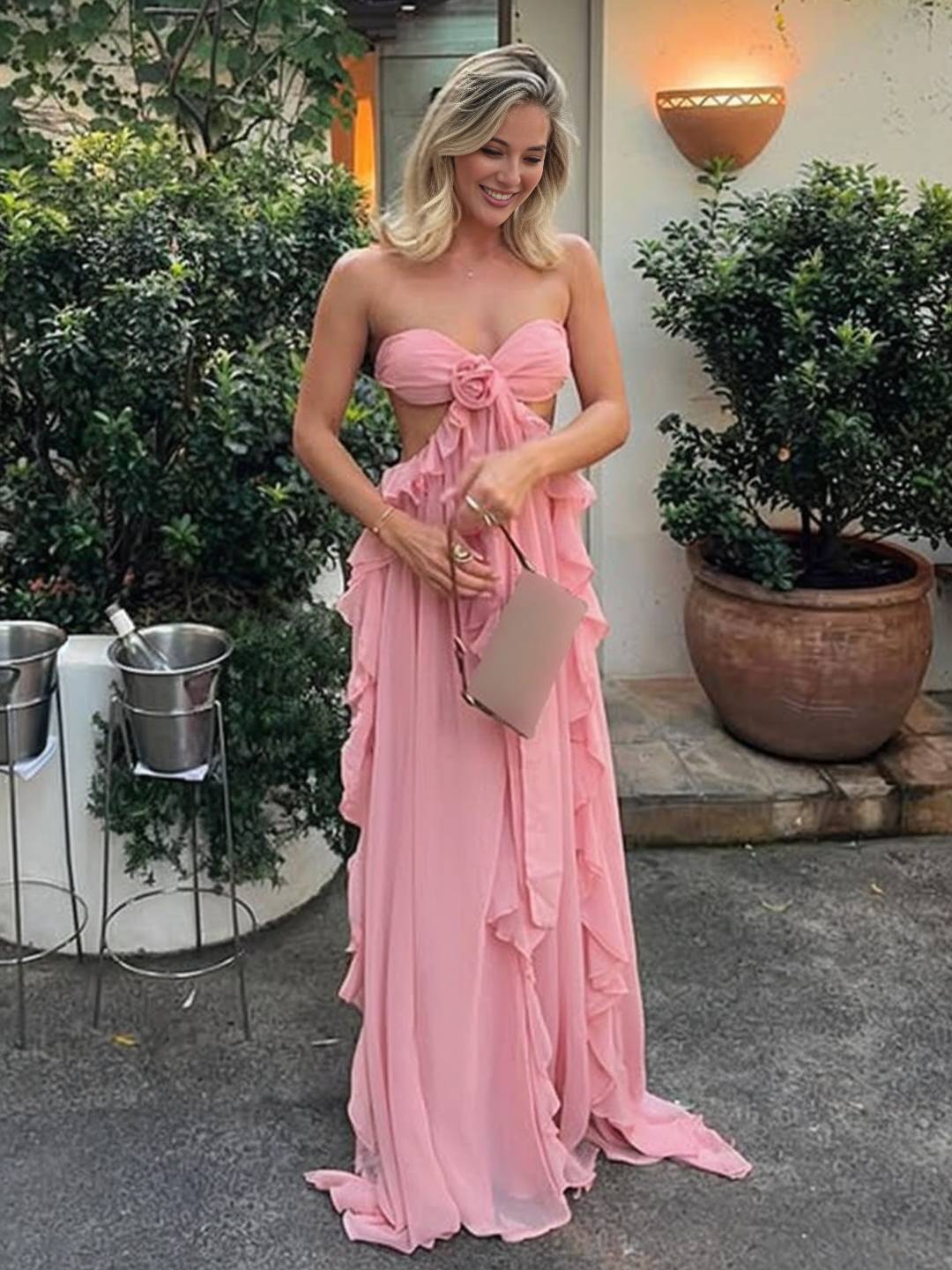 | Draped Chiffon Evening Gown