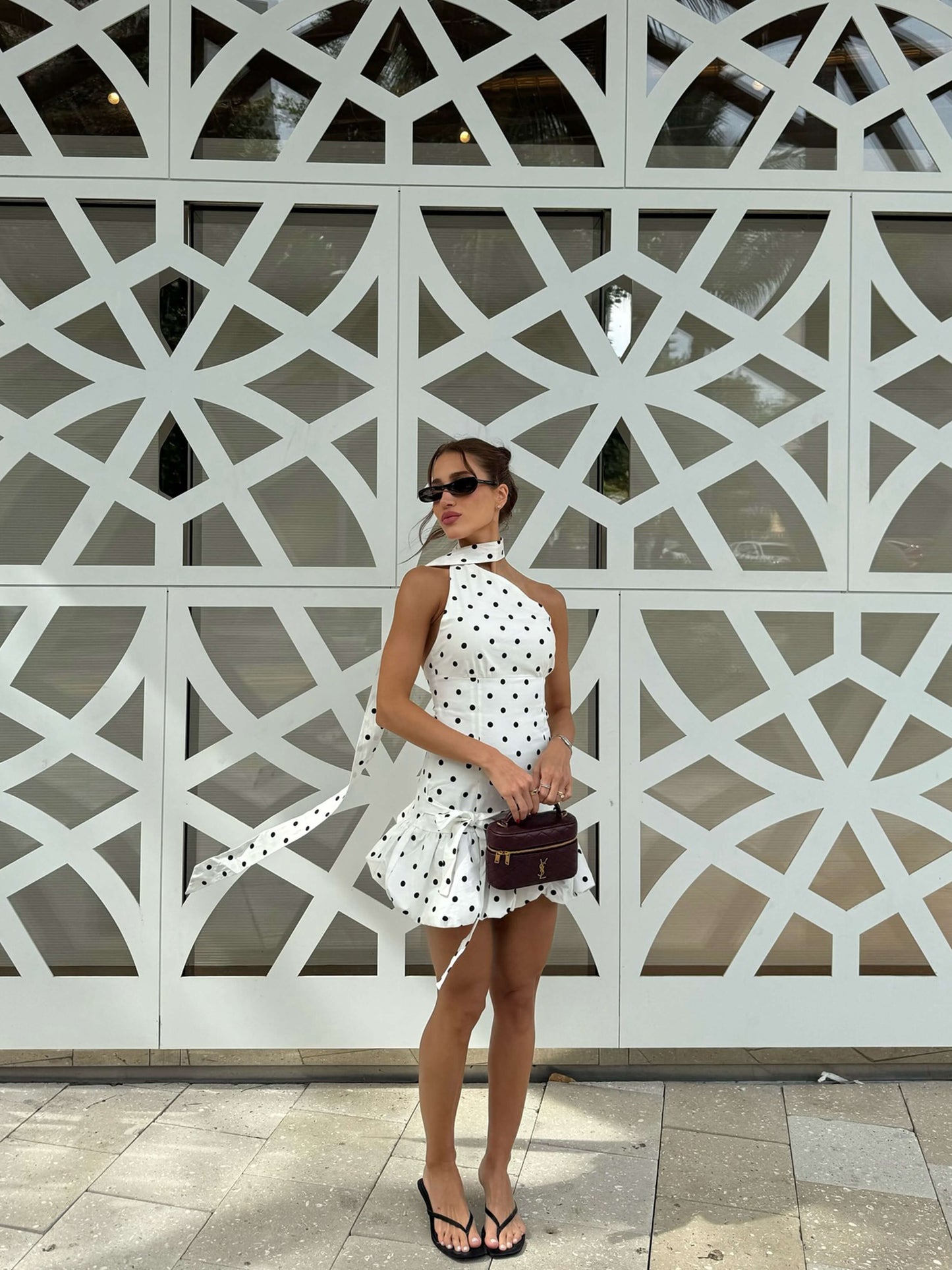 | Asymmetric Cut Polka Dot Mini Dress