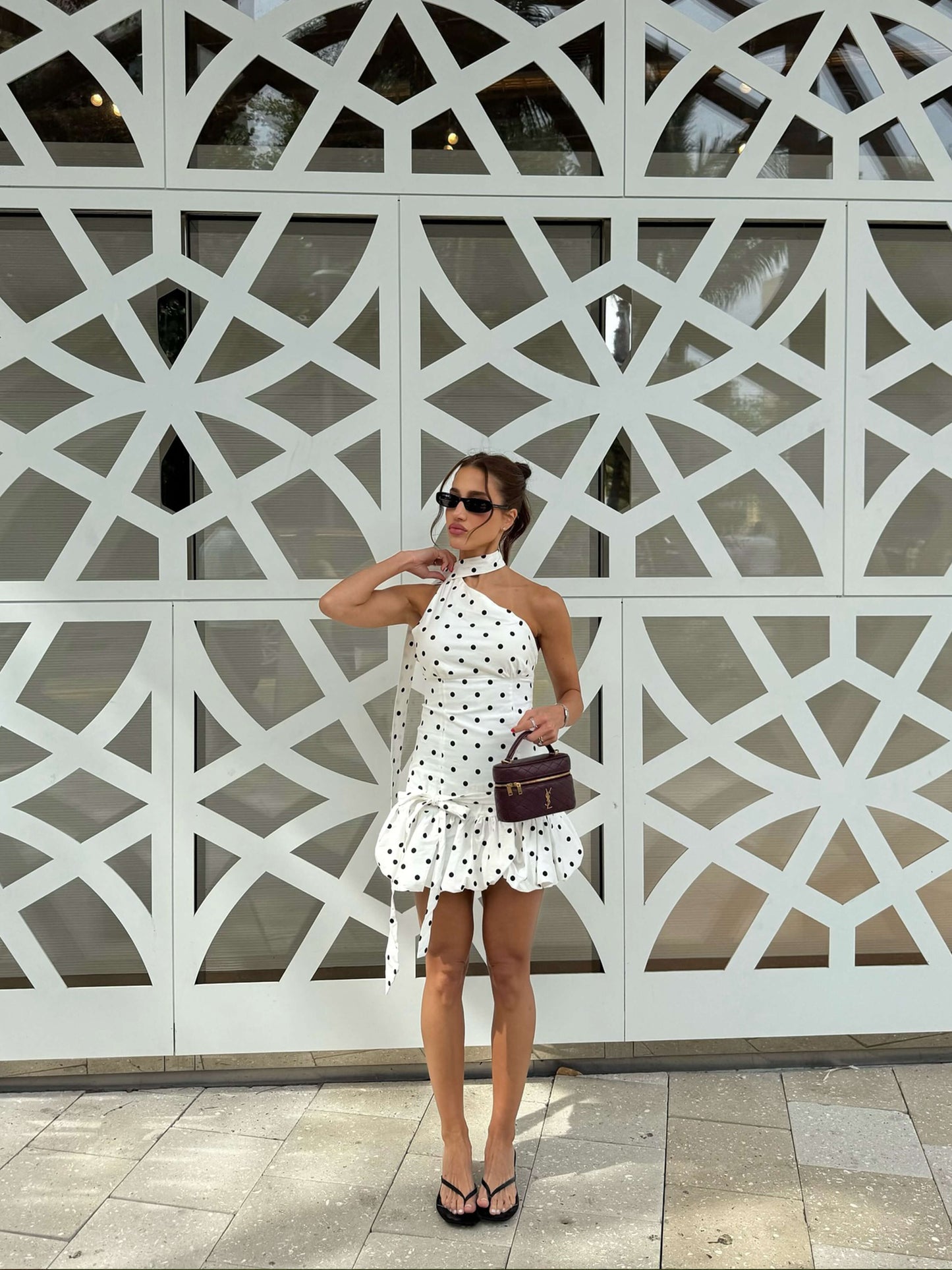 | Asymmetric Cut Polka Dot Mini Dress
