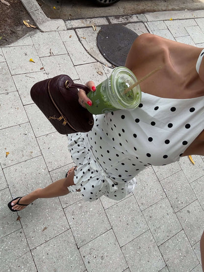 | Asymmetric Cut Polka Dot Mini Dress