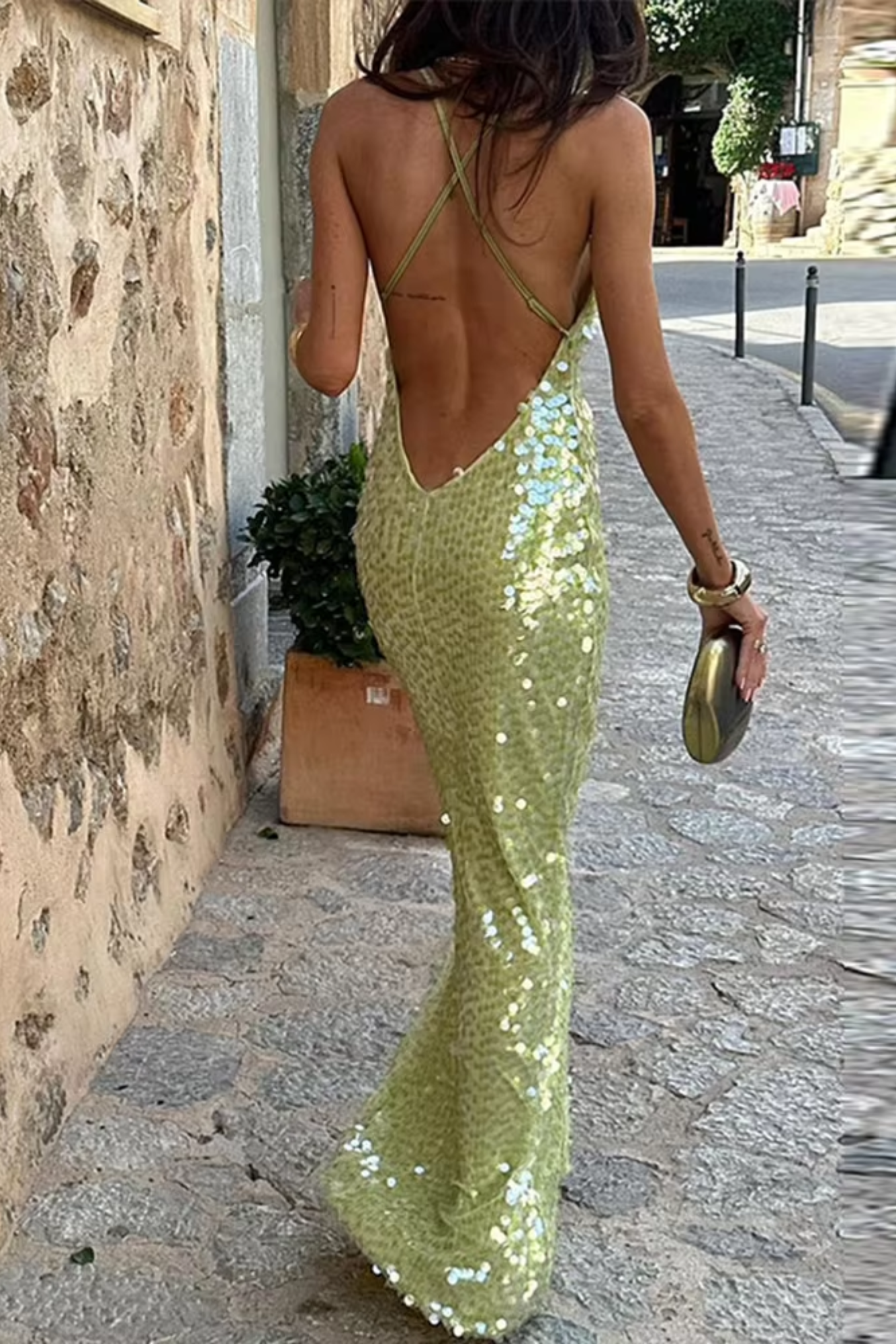 | Sequin Shimmer Strappy Evening Gown