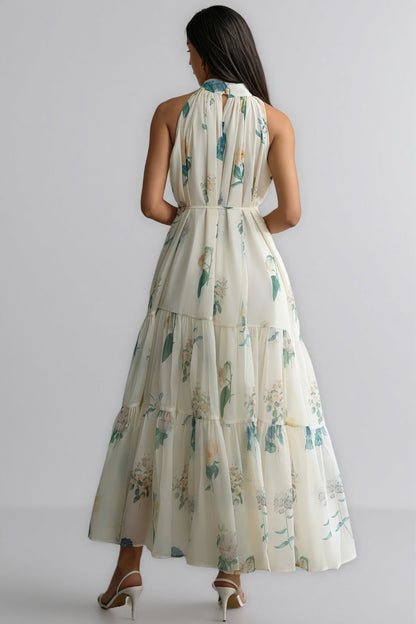 Mikin Floral Print Halter Maxi Dress