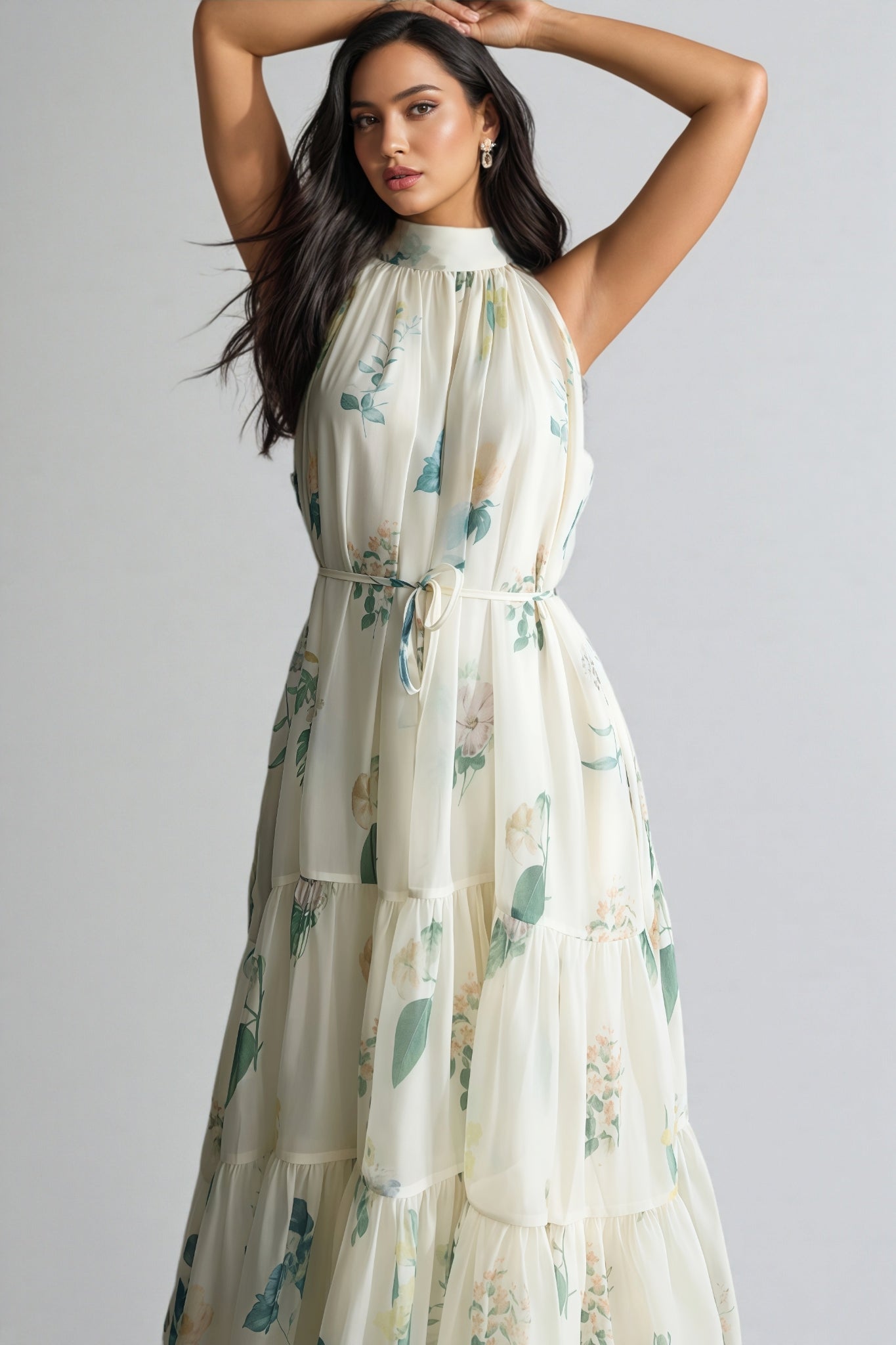 Mikin Floral Print Halter Maxi Dress