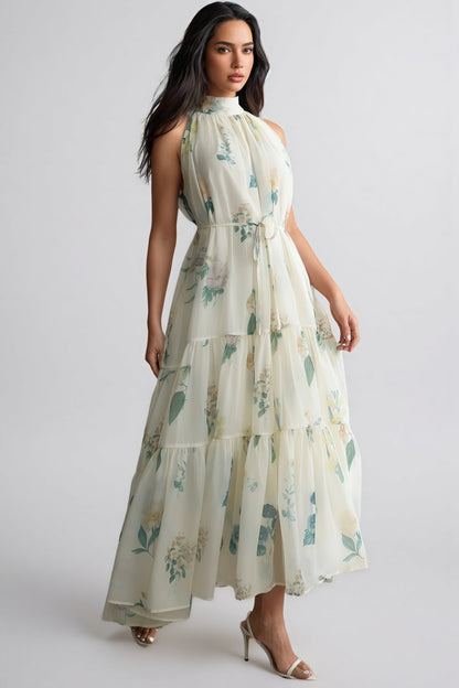 Mikin Floral Print Halter Maxi Dress