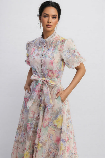 Kynllt Floral Print Puff Sleeve Maxi Dress