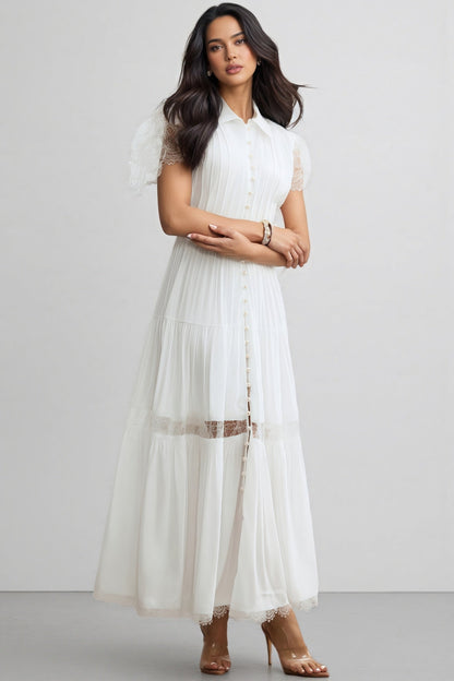 Zived White Lace Embroidery Cut Out Maxi Dress