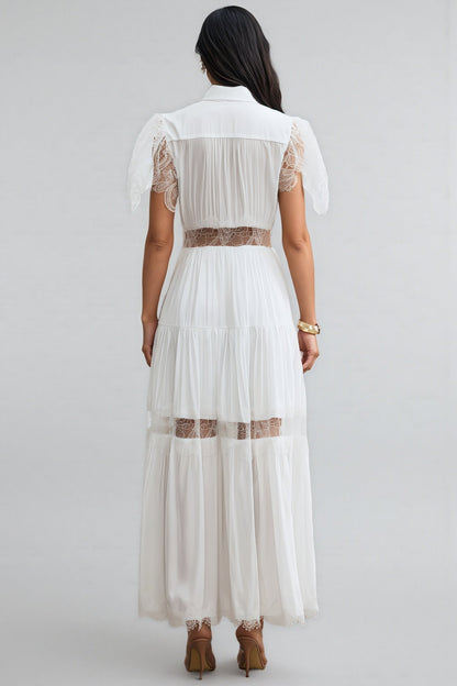 Zived White Lace Embroidery Cut Out Maxi Dress