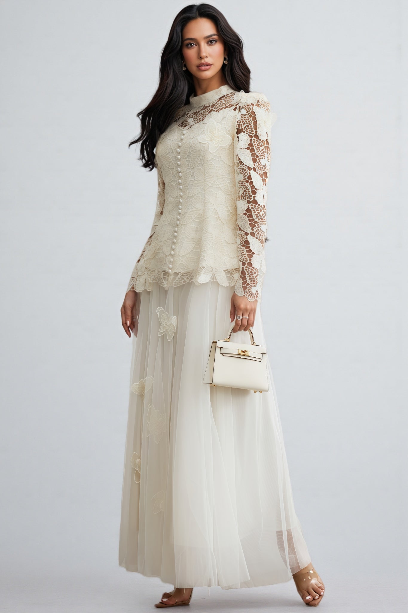 Inina Butterfly Embroidered Lace Maxi Dress Set