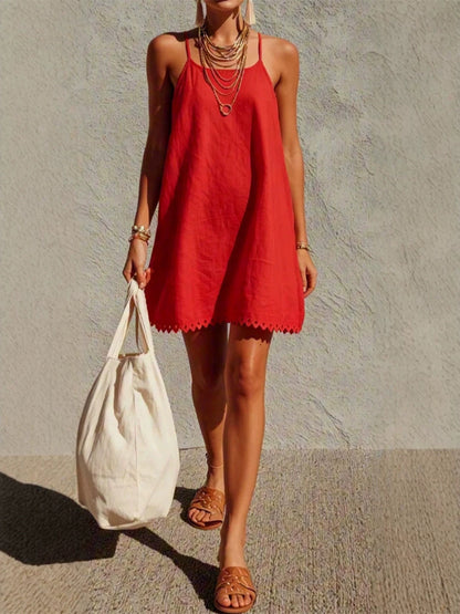 V Off-the-shoulder Spliced Short Dress