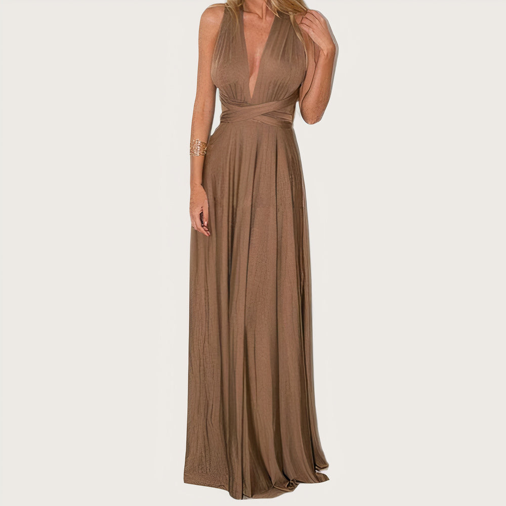 Convertible Multiway Halter Wrap Back Tie Bow High-Slit Maxi Gown