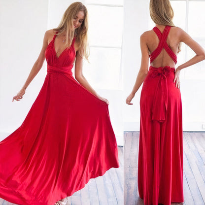 Convertible Multiway Halter Wrap Back Tie Bow High-Slit Maxi Gown