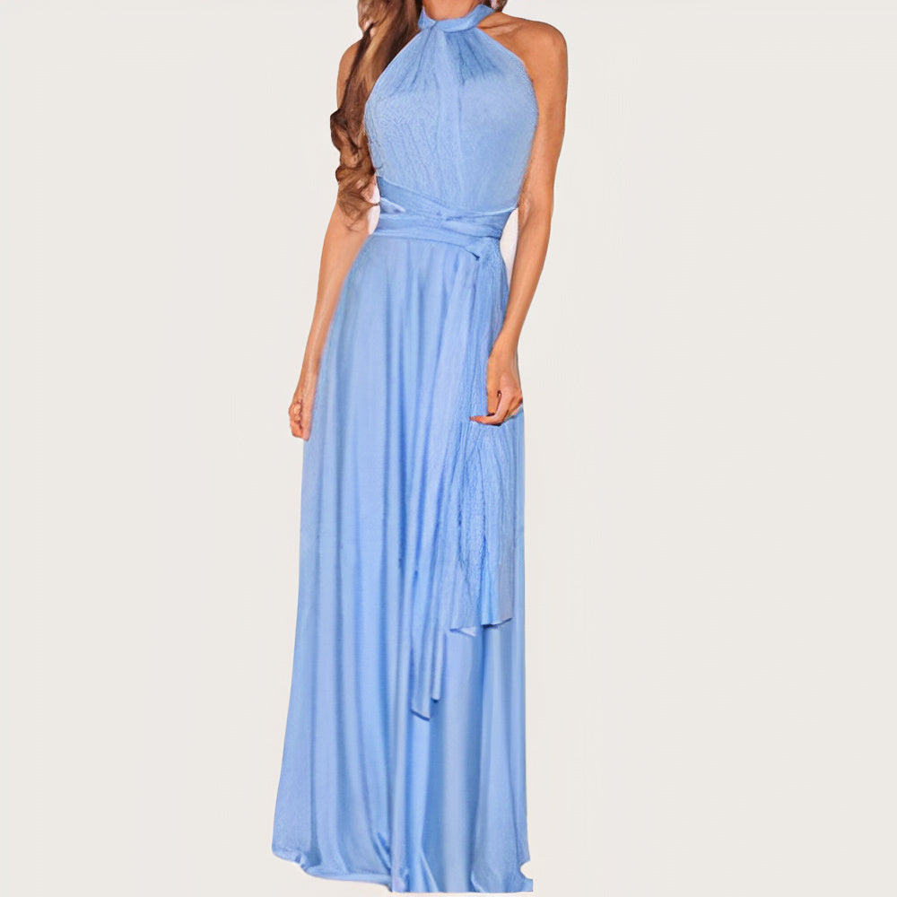 Convertible Multiway Halter Wrap Back Tie Bow High-Slit Maxi Gown