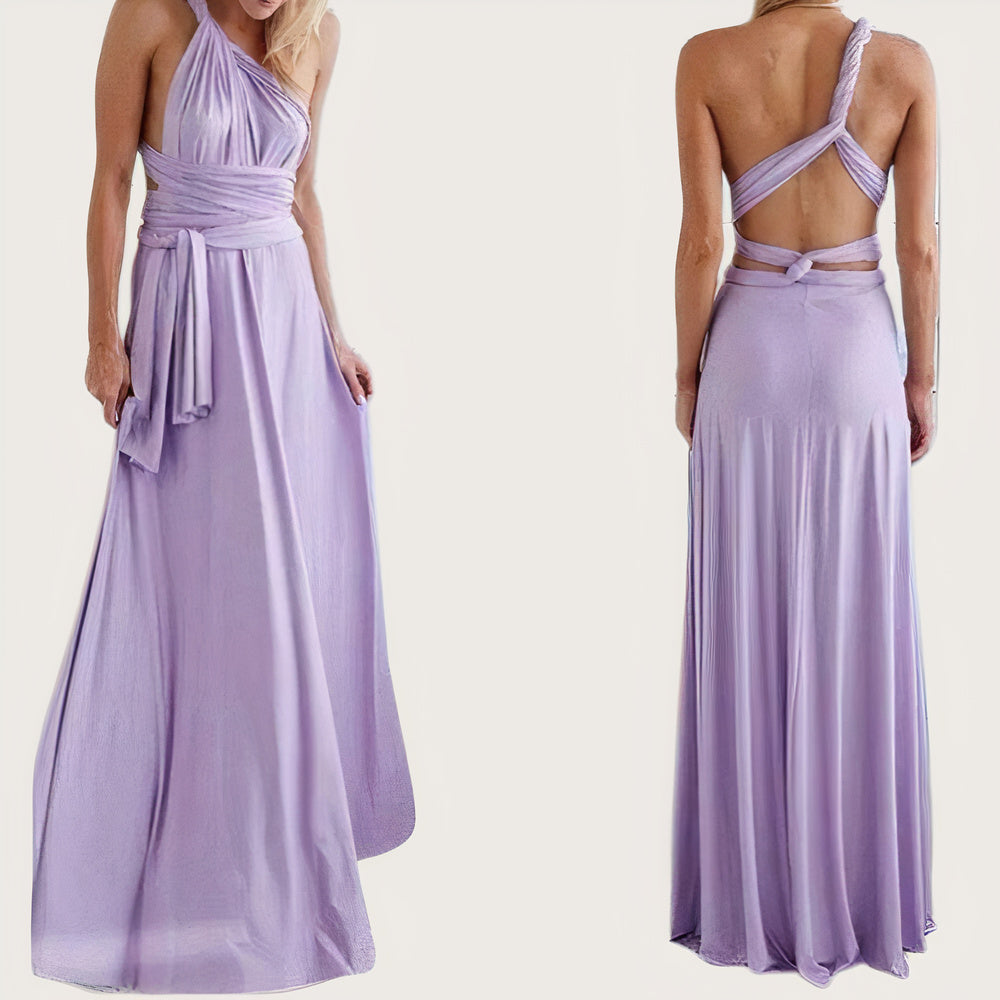 Convertible Multiway Halter Wrap Back Tie Bow High-Slit Maxi Gown