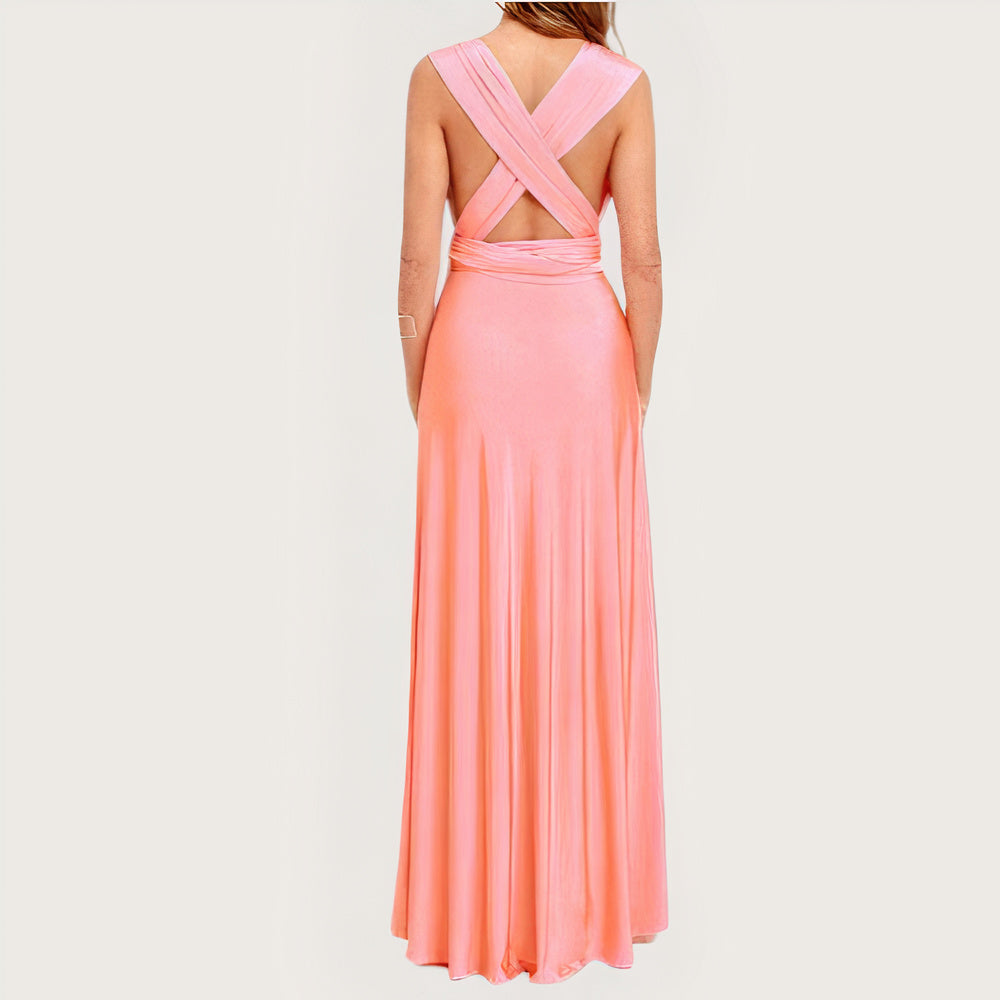 Convertible Multiway Halter Wrap Back Tie Bow High-Slit Maxi Gown