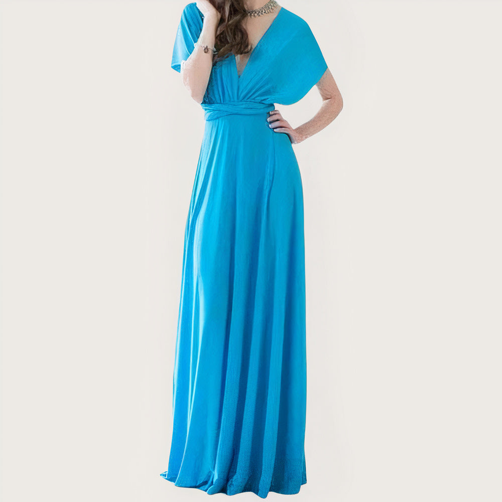 Convertible Multiway Halter Wrap Back Tie Bow High-Slit Maxi Gown
