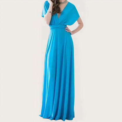 Convertible Multiway Halter Wrap Back Tie Bow High-Slit Maxi Gown