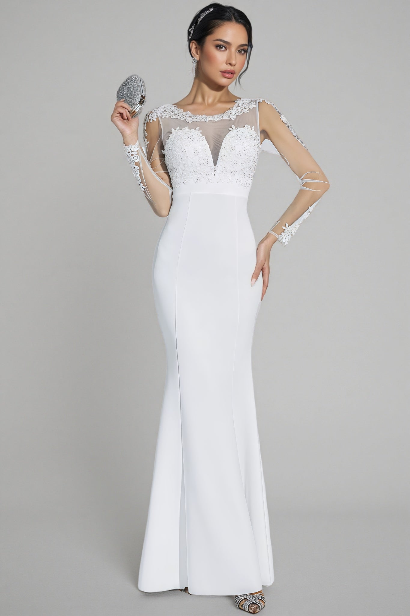 Marend White Lace Bodycon Maxi Dress