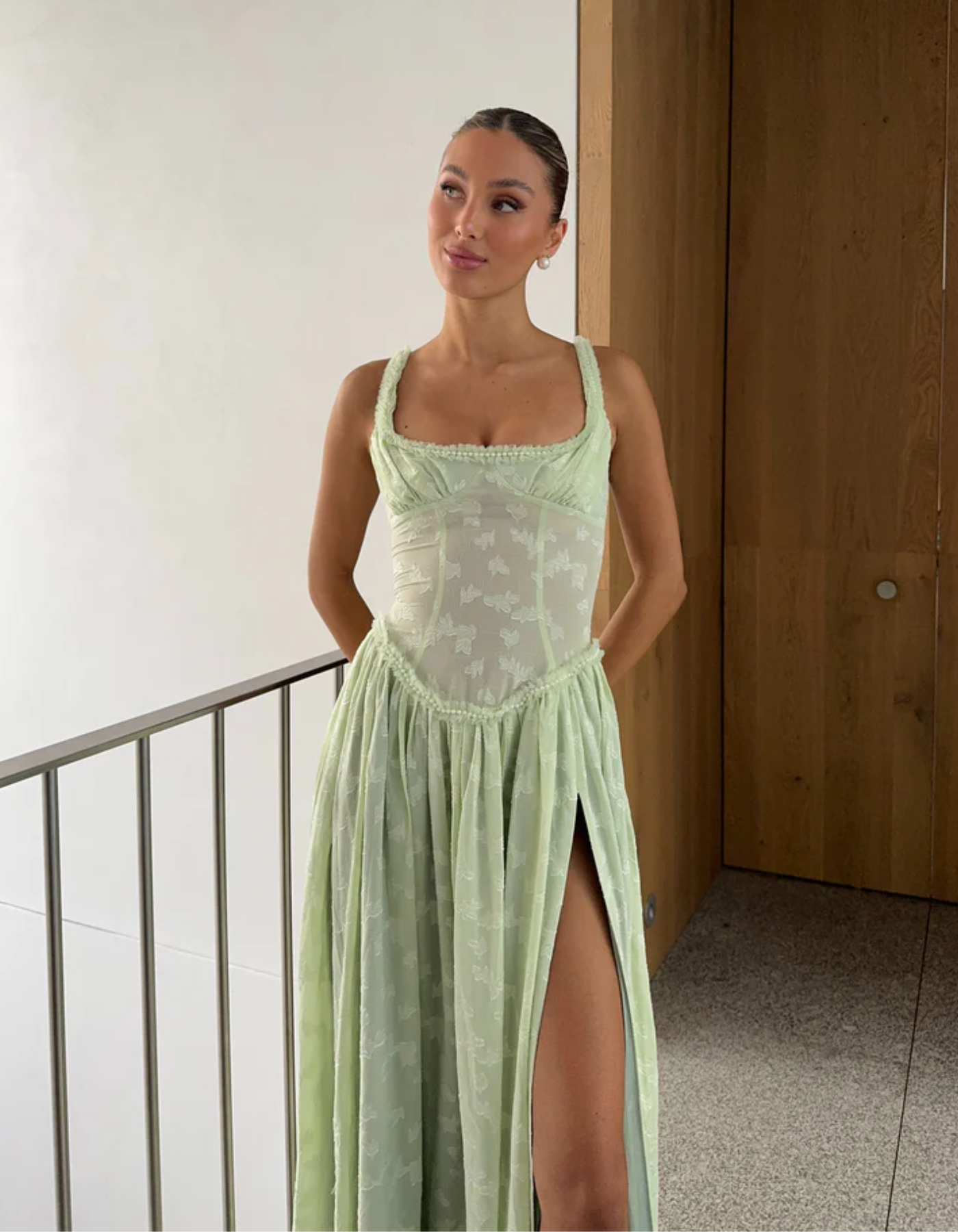 | Sheer corset slit maxi dress