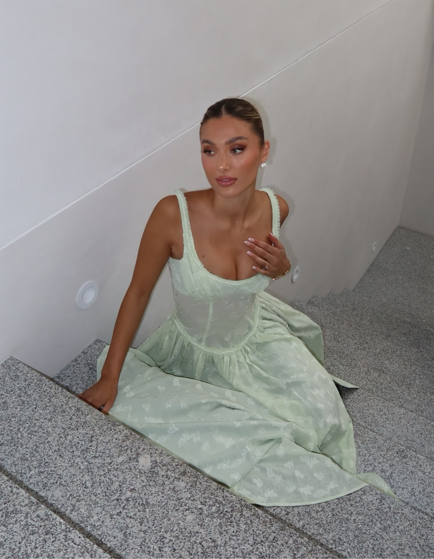 | Sheer corset slit maxi dress