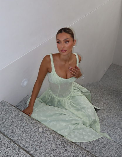 | Sheer corset slit maxi dress