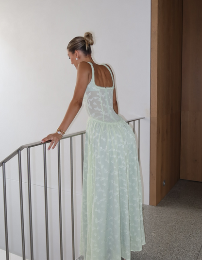 | Sheer corset slit maxi dress
