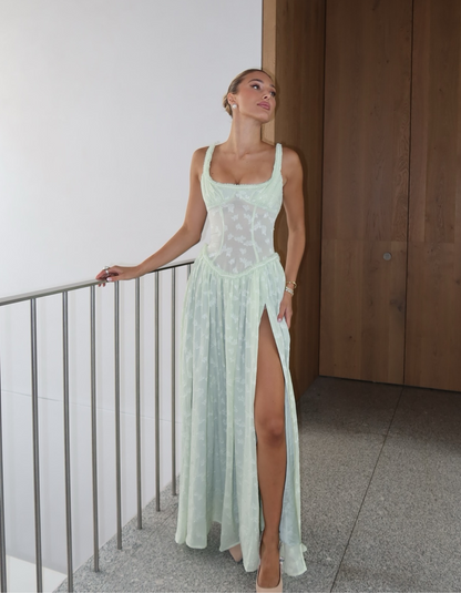| Sheer corset slit maxi dress