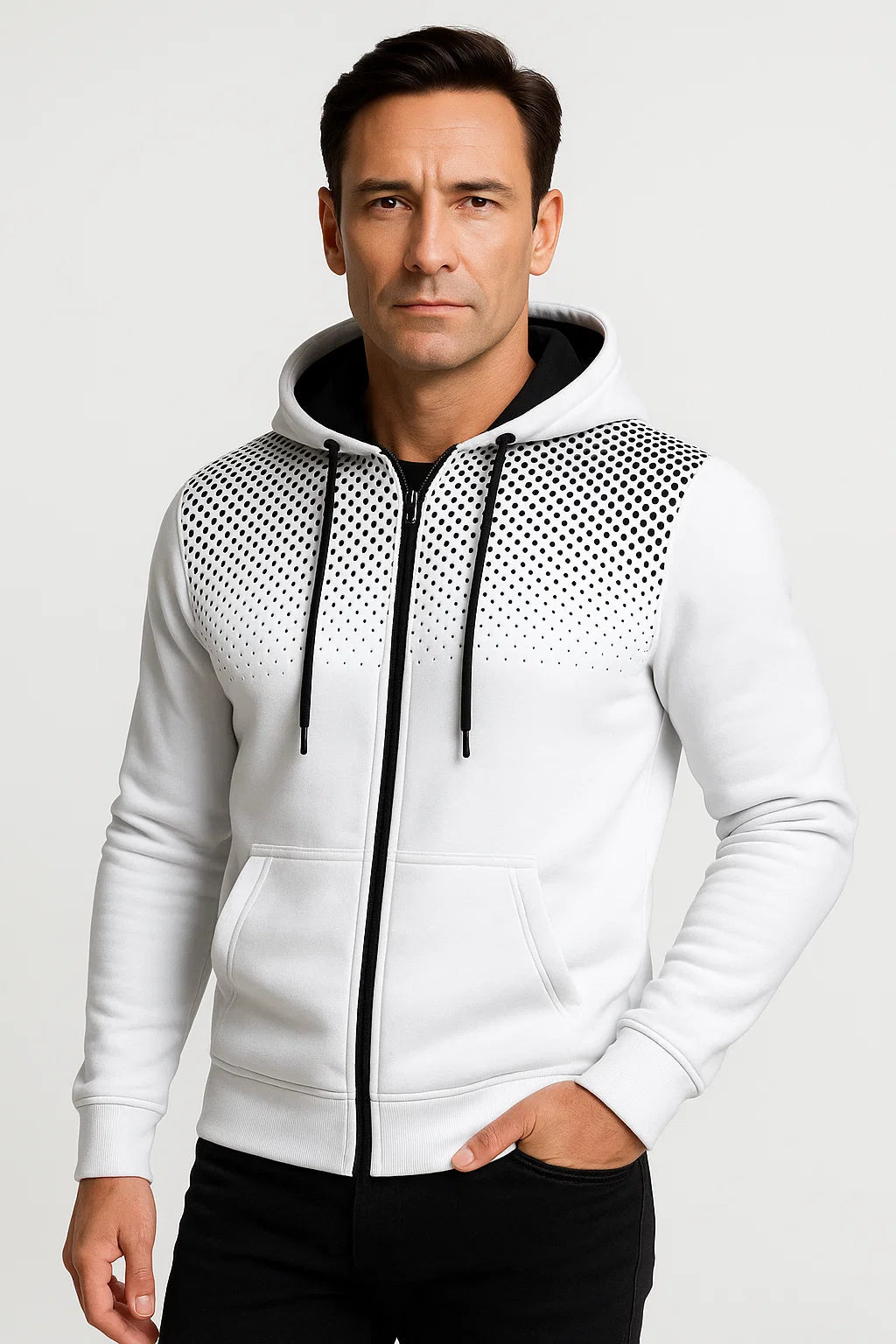Maison Zip Hoodie | Polka Print | Lightweight Fleece | Regular Fit
