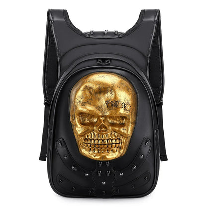 3D Embossed Skull Punk Rock Gothic Leather Rivets Laptop Travel Backpack Bag