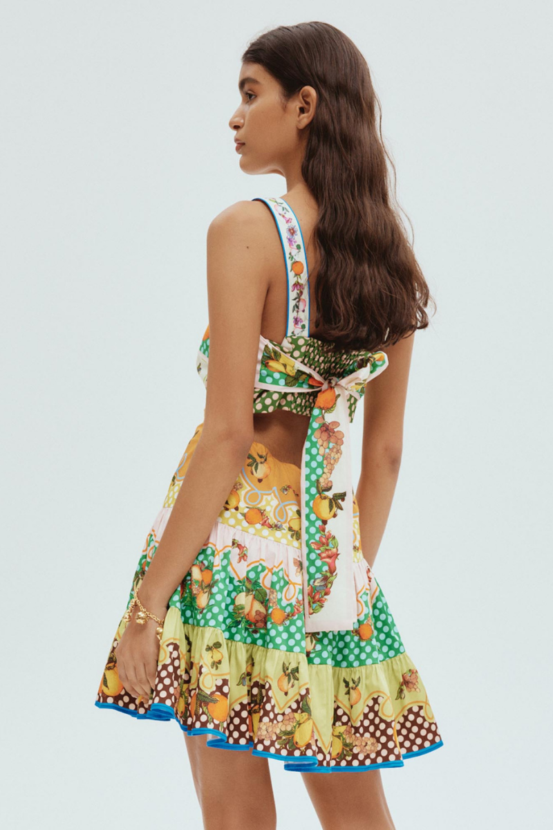 Mixed Print Square Neck Spaghetti Strap Tiered Ruffle Hem Mini Dress