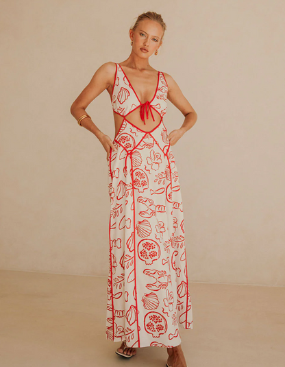 | Printed sundress with coastal cut-out design