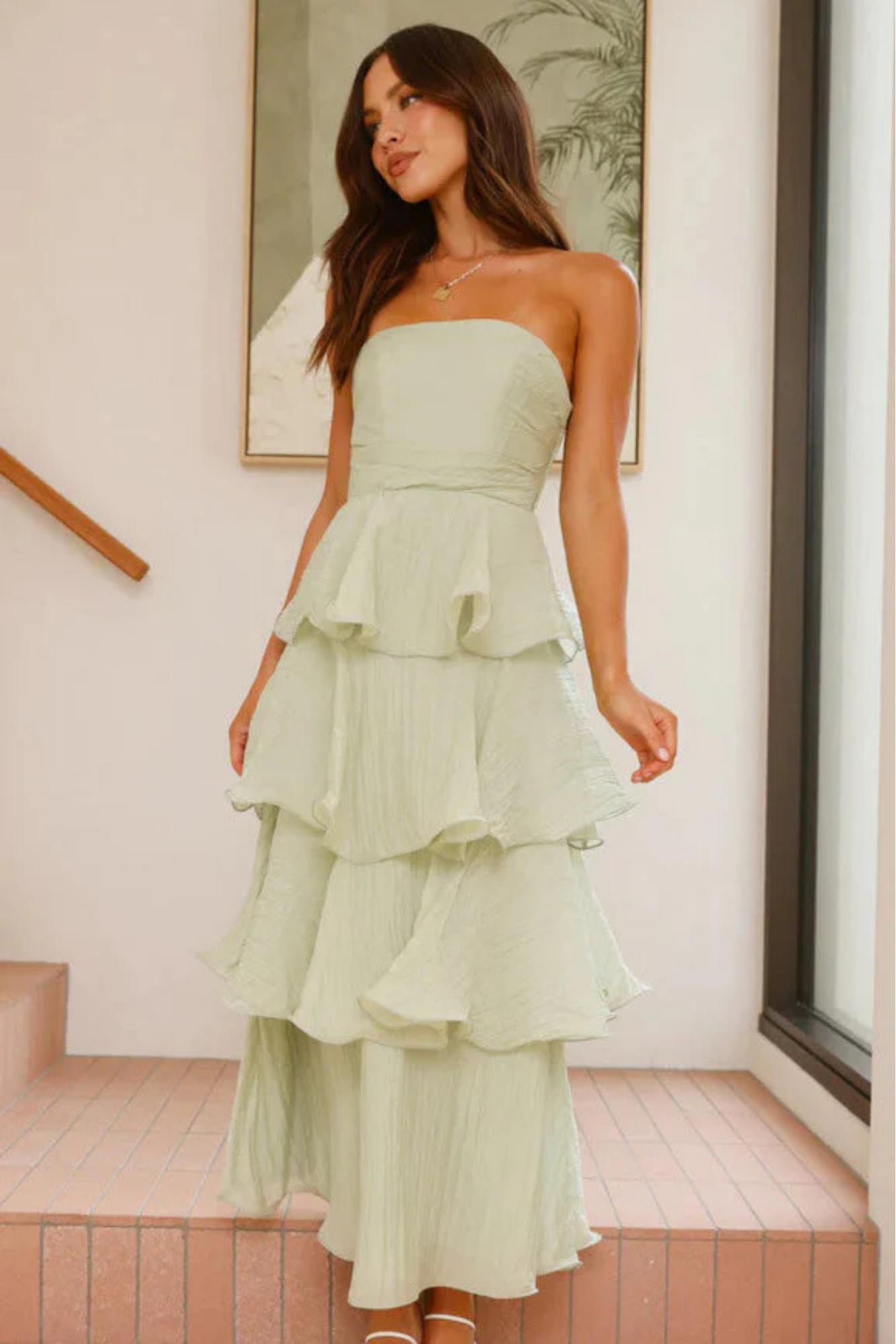 | Ruffled Tiers Strapless Maxi Dress