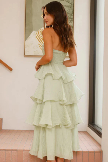 | Ruffled Tiers Strapless Maxi Dress