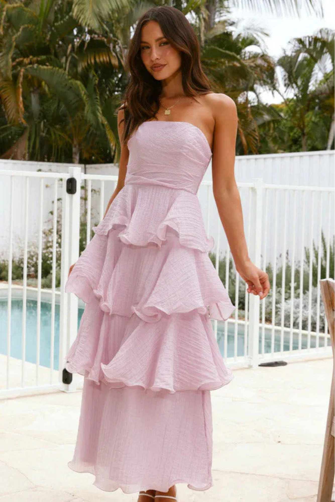 | Ruffled Tiers Strapless Maxi Dress