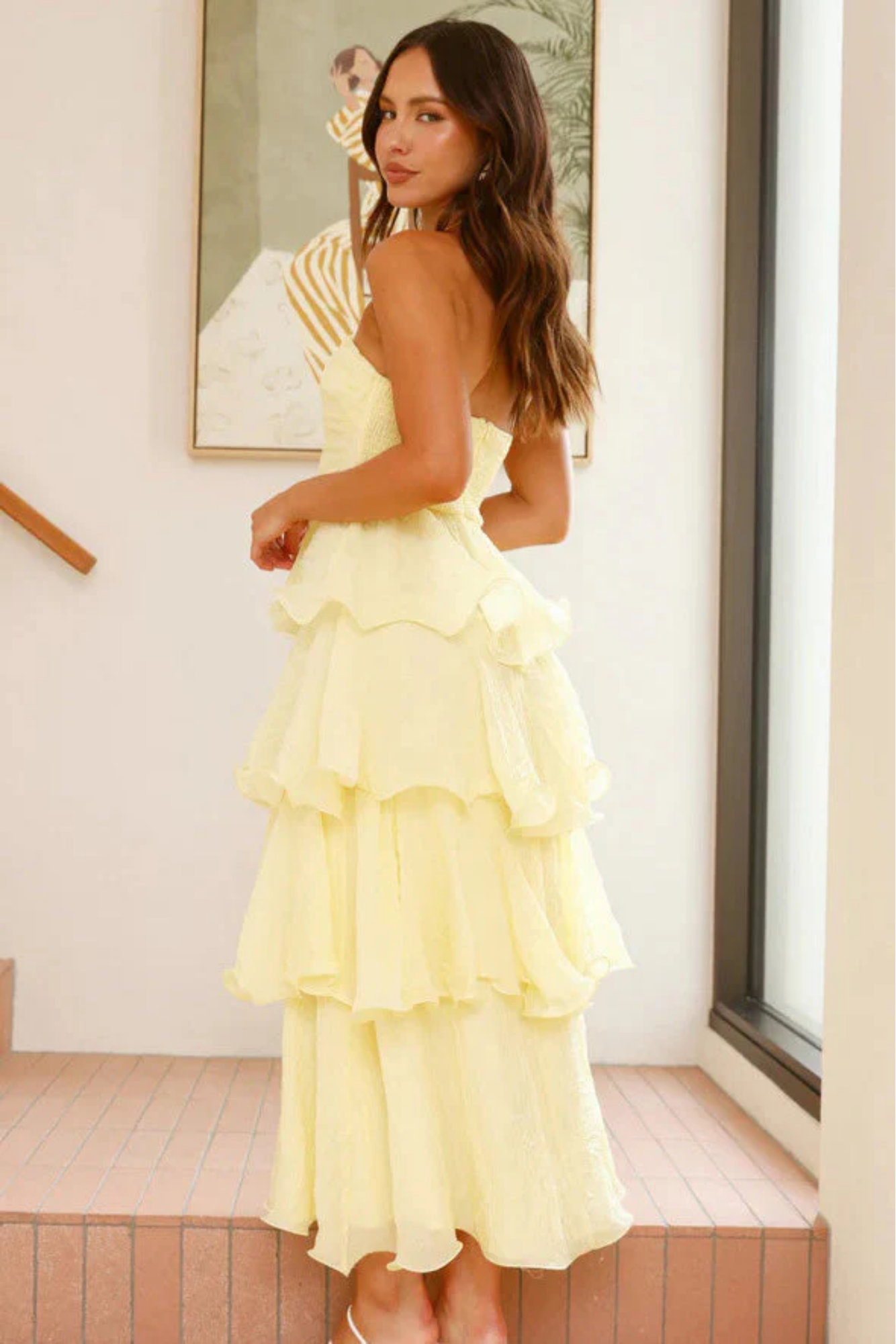 | Ruffled Tiers Strapless Maxi Dress