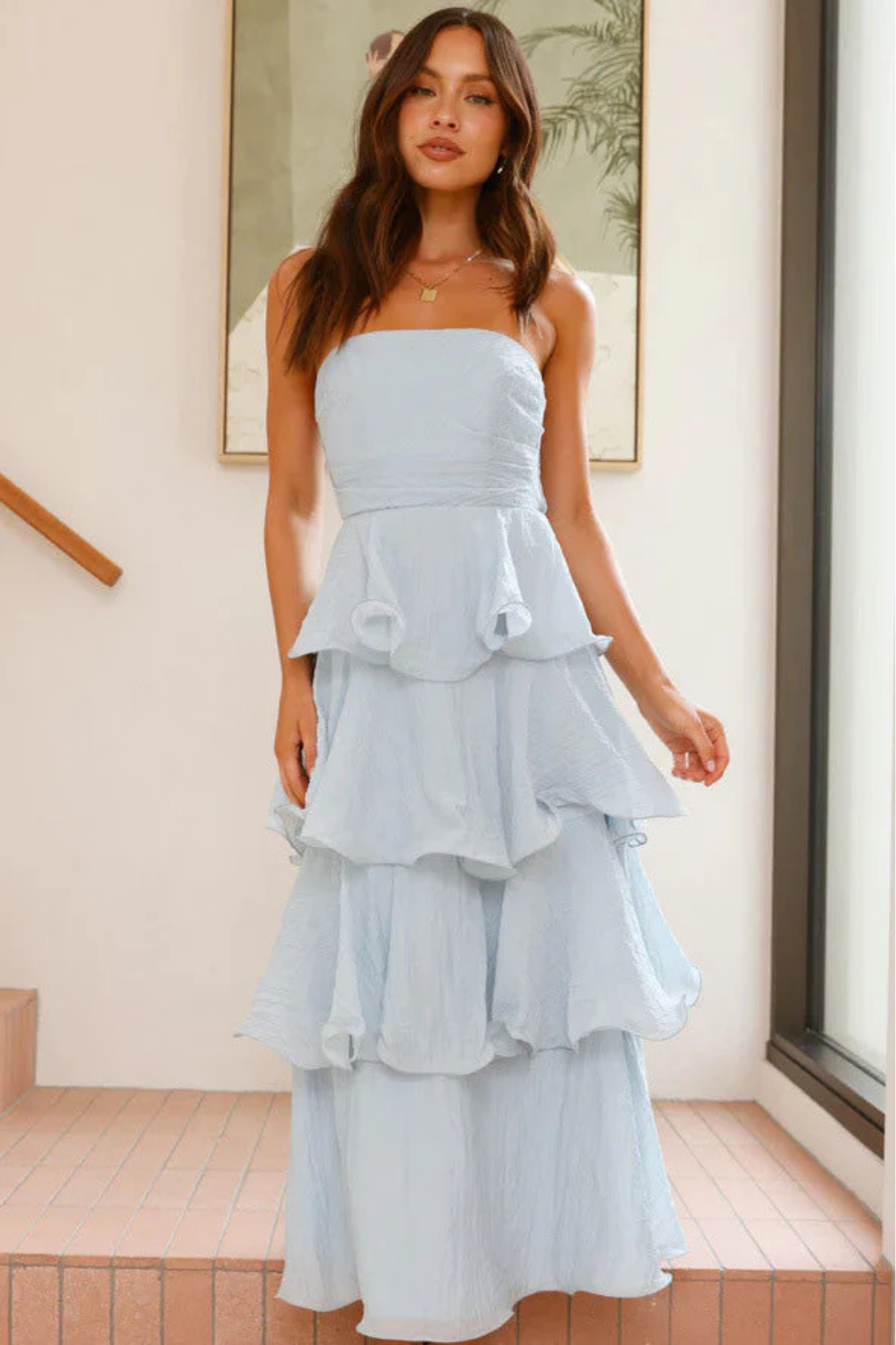 | Ruffled Tiers Strapless Maxi Dress